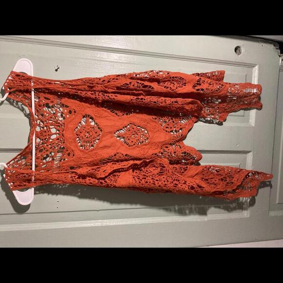 Jastie Rust Orange Crocheted Open Vest Festival Boho - Picture 1 of 6